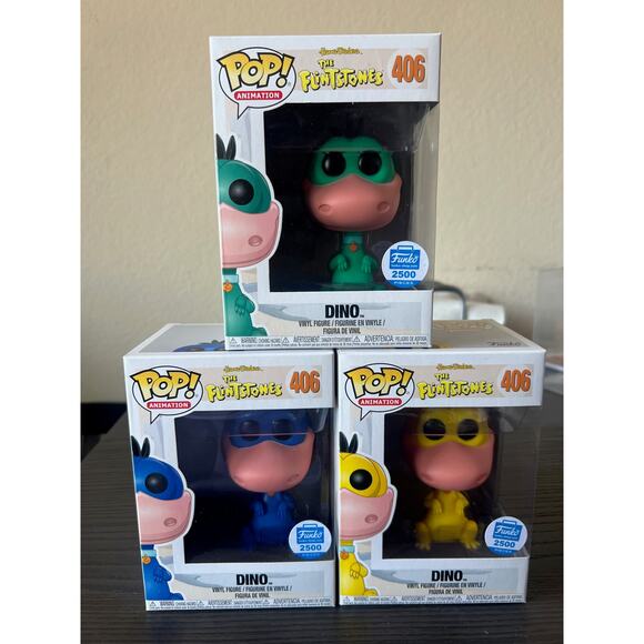 3 2500 PIECE LE VAULTED Dino Flintstones Funko Pops #406 Green Yellow Blue PCS - Picture 1 of 6